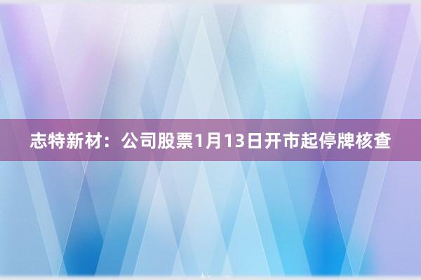 志特新材:公司股票1月13日開(kāi)市起停牌核查
